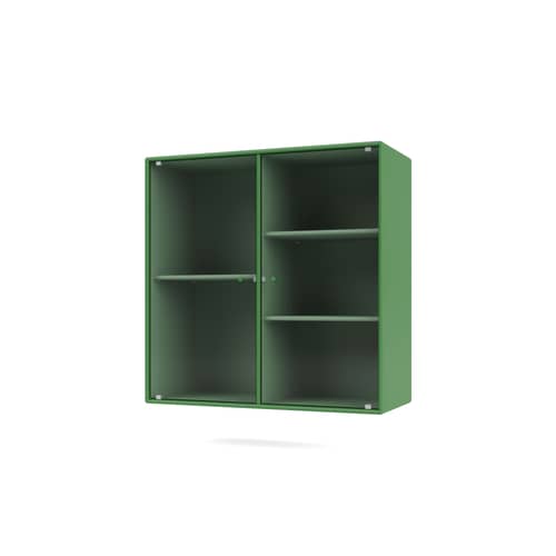 Wandablage Ripple II holz grün / Vitrine - B 69.6 x T 30 x H 69,6 cm / Gewelltes Glas - MONTANA - Parsley 152 - Geriffeltes Glas, lackierte Holzfaserplatte