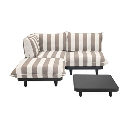 Salon de jardin Paletti Set Medium tissu marron / Table basse + canapé L 190 cm (accoudoir gauche) - Fatboy - Canapé rayé Cacao - Acier, Aluminium, Mousse polyester, Polyéthylène recyclé, Tissu oléfine