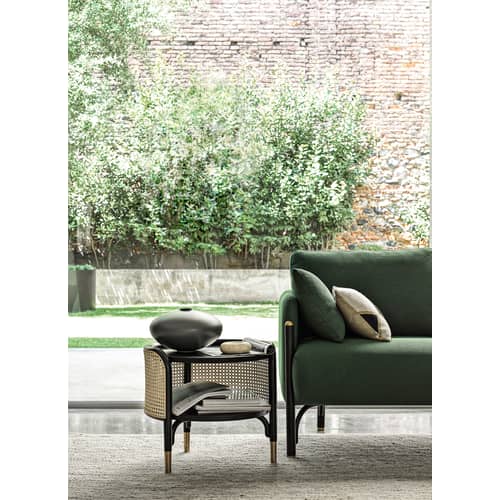 Table d\'appoint Mos fibre végétale bois noir beige / 50 x 47 cm - Cannage & bois - Wiener GTV Design - Noir & naturel - Hêtre massif, Laiton, Paille