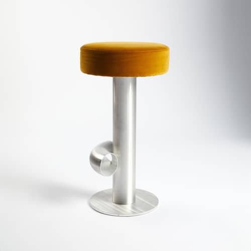 Tabouret de bar rembourré Bar / H 75 cm - Assise velours - Axel Chay - Ocre / Aluminium - Aluminium, Mousse, Velours