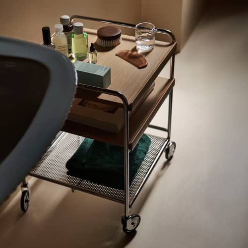 Alima NDS2 Trolley on wheels natural wood / 44 x 42 x H 55 cm - &tradition - Oak - Chromed steel, Oak veneer