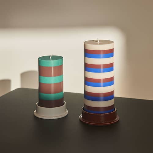 Bougie bloc Column Small cire multicolore / Ø 6,5 x H 15 cm - Hay - Vert / Marron - Huile, Stéarine