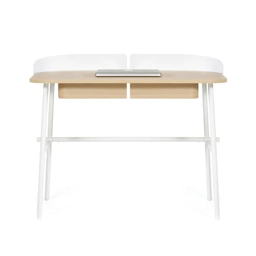 Bureau Victor bois naturel / L 100 cm x P 59 cm - Hartô - Blanc / Chêne - MDF plaqué chêne, Métal laqué