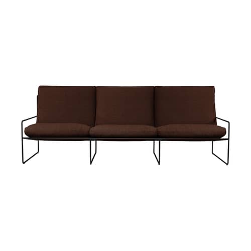 Canapé de jardin 3 places Desert tissu marron / L 233 cm - Ferm Living - Brun Châtaigne (Pure bouclé) / Noir -  Ouate, Acier galvanisé, Mousse, Tissu bouclé outdoor