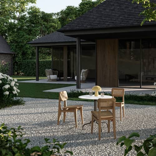 Chaise C-Chair OUTDOOR / Cannage & teck - Réédition 1947 - Gubi - Naturel / Teck - Cannage de fibre polyéthylène, Teck massif