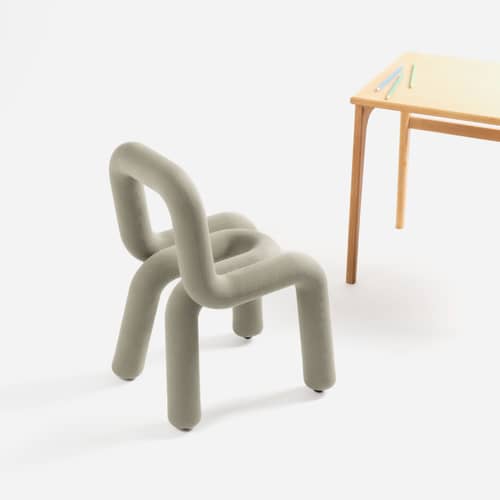 Chaise enfant Mini Bold tissu vert / Rembourrée - Moustache - Sauge - Coton, Métal, Mousse