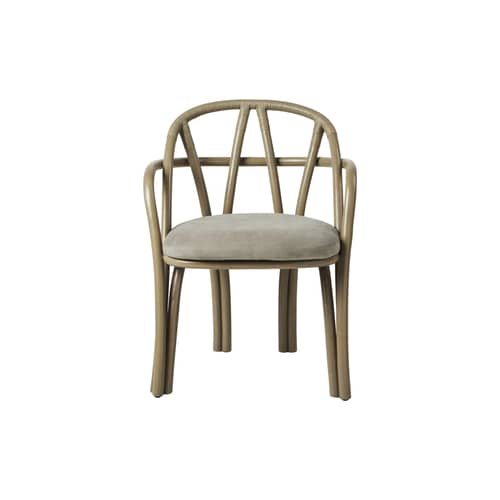 Fauteuil Bistra / Assise rembourrée - Gubi - Olive / Velours gris-vert (Fustagno 003) - Mousse, Rotin, Velours