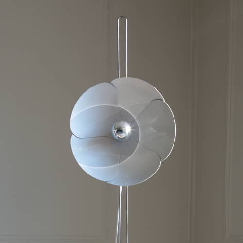 Lampadaire 2093-150 métal blanc / 2 fleurs - Olivier Mourgue, 1967 - DISDEROT - Blanc & acier - Aluminium, Inox poli, Métal laqué