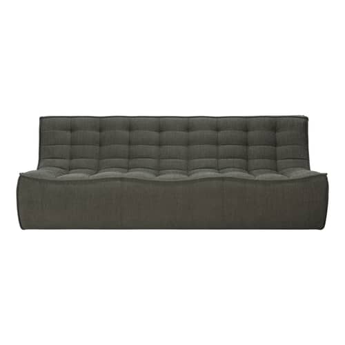 Sofa N701 textil grün / 3-Sitzer - L 210 cm - Ethnicraft - Moosgrün - Holz, Recycelte Baumwolle, Schaumstoff