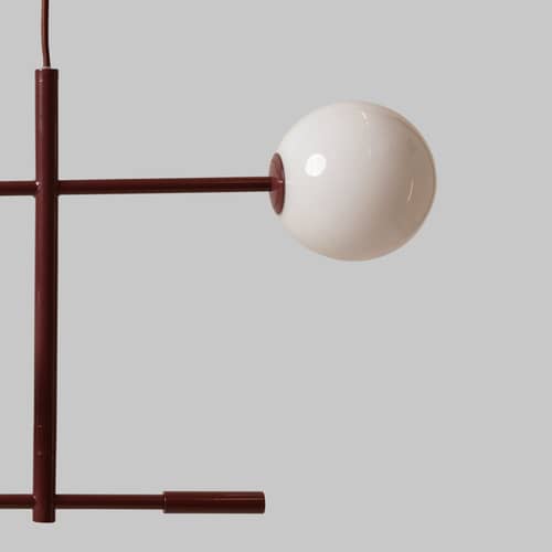 Pendelleuchte Copenhagen metall rot / B 97 cm - Mobile Arme - It\'s about Romi - Bordeaux - lackiertes Eisen, Opalglas