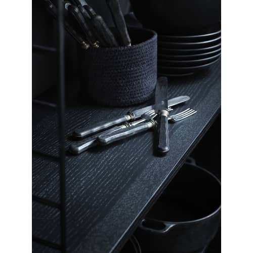 Mensola String Pocket / Versione legno - L 60 x H 50 cm - String Furniture - Frassino tinto nero / Montanti neri - Acciaio laccato, Pannello truciolare impiallacciato