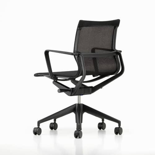 Sessel mit Rollen Physix textil schwarz / Mesh-Gewebe - Vitra - Schwarz (Stoff TrioKnit) / Untergestell schwarz - Aluminium, Netzgewebe, Polyamid