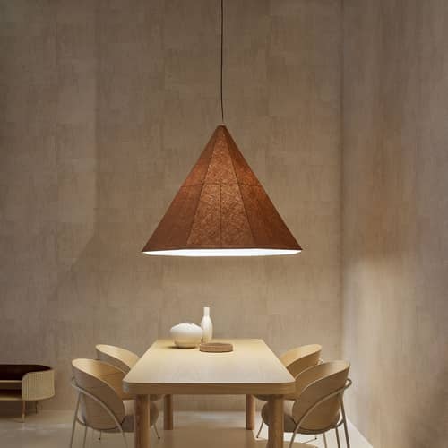 Sospensione Tipi tessuto marrone / Ø 120 cm - Lino cucito a mano - Wiener GTV Design - Ø 120 cm / Caramello - Lino, Metallo verniciato rivestito in corda