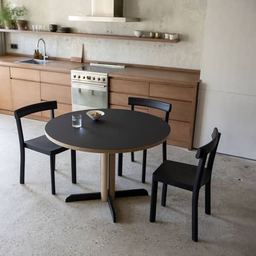 Table ronde Toucan / Ø 110 cm - KANN DESIGN - Noir - Acier, Chêne massif, Polyrey HPL