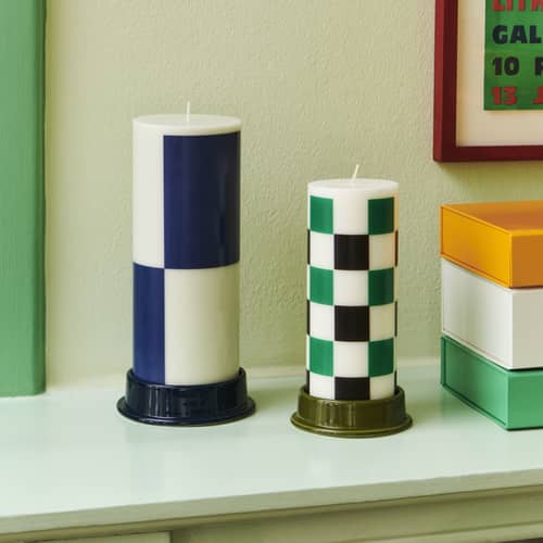 Bougie bloc Column cire multicolore / Ø 7 x H 20 cm / Seconde vie - Hay - Blanc cassé / Vert / Noir - Huile, Stéarine