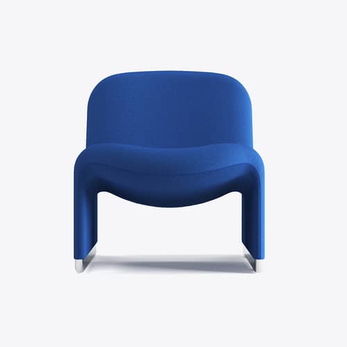Fauteuil rembourré Alky tissu bleu / Giancarlo Piretti, 1970 - ANONIMA CASTELLI - Bleu (tissu Trevira) - Alliage d\'aluminium, Mousse polyuréthane, Sangles élastiques, Tissu Trevira