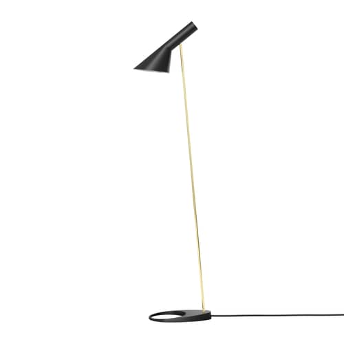 AJ Floor lamp metal black / Orientable - Arne Jacobsen, 1957 - Louis Poulsen - Black / Brass - Brass, Spun steel, Zinc