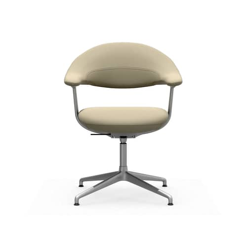 Poltrona girevole Mynt Soft pelle beige / Seduta e schienale imbottiti - Vitra - Colore sabbia (pelle) / Piede in alluminio sabbiato - Alluminio, Espanso, Pelle