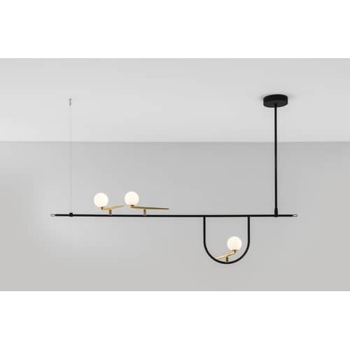 Pendelleuchte Yanzi SC1 metall glas schwarz / LED - L 156 x H 61 cm - Artemide - H 61 cm (max.) / Schwarz & weiß - geblasenes Glas, lackierter Stahl, Messing