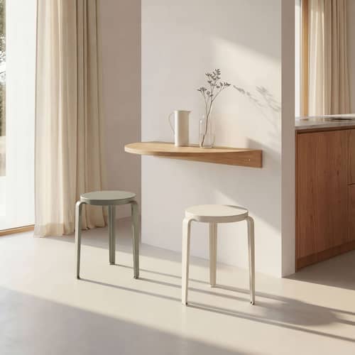 Tabouret empilable Lou Chroma bois vert / Bois éco-certifié - TIPTOE - Gris eucalyptus - Acier, Bois éco-certifié