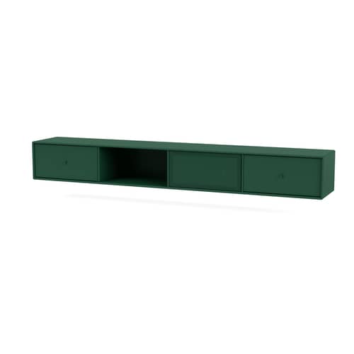 Octave VII Wall-mounted TV unit wood green / W 183.6 x D 30 x H 24 cm - MONTANA - Pine 136 - Lacquered MDF, Perforated steel