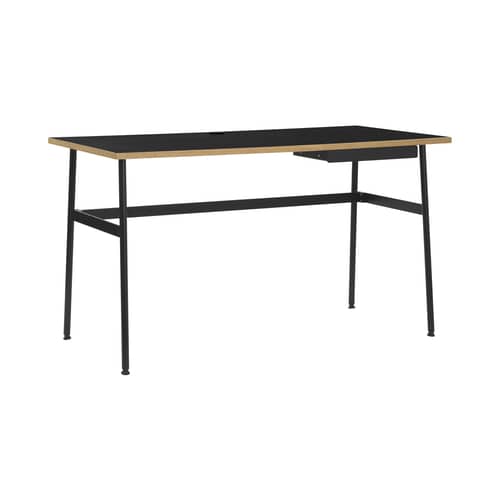 Bureau Journal bois noir / 1 tiroir - Normann Copenhagen - Noir - Acier laqué, Stratifié mélaminé
