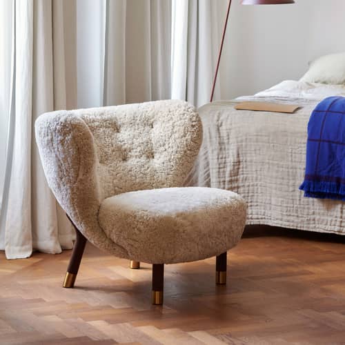 Chaise de salle à manger rembourré en peau de mouton terracota avec