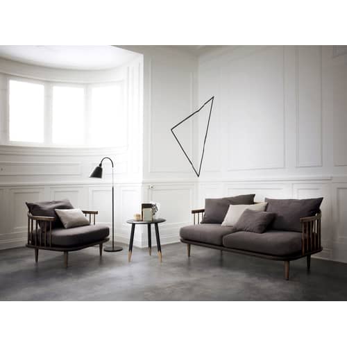 Divano destro FLY tessuto grigio legno naturale / 2 posti - L 162 cm - &tradition - Legno scuro / Cuscini grigio scuro -  Plumes, Espanso, Rovere oliato, Tessuto