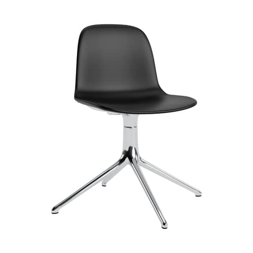 Chaise pivotante Form cuir noir / Rembourrage intégral - Normann Copenhagen - Cuir noir (Ultra 41599) / Pied alu poli - Aluminium poli, Cuir, Mousse, Polypropylène