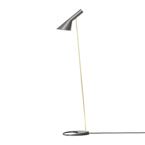 Lampadaire AJ métal gris / Orientable - Arne Jacobsen, 1957 - Louis Poulsen - Gris chaud / Laiton - Acier filé, Laiton, Zinc