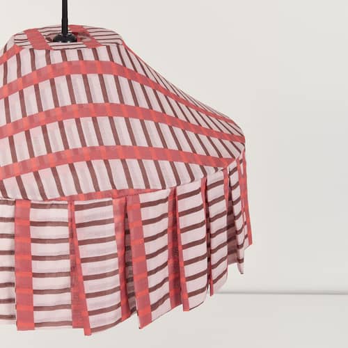 Nicole Lampshade textile red / Ø 50 x H 28 cm - Cotton voile - NOBODINOZ - Striped / Red - Organic cotton voile