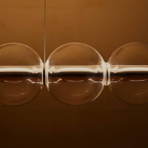 Pendelleuchte Luce Sferica S3 glas transparent / L 250 cm - Flos - L 250 cm - Mundgeblasenes Glas, poliertes Aluminium