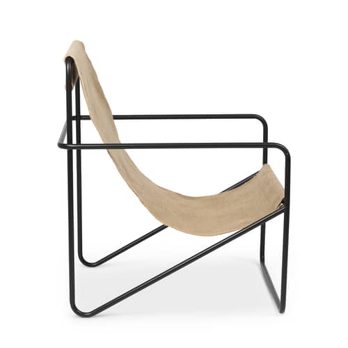Poltrona Desert tessuto beige / Struttura nera - Bottiglie di plastica riciclate - Ferm Living - Metallo Nero / Tela Tinta Unita - Acciaio termolaccato, Tessuto riciclato