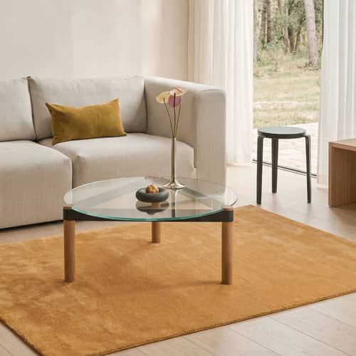 Table basse Disc verre transparent / Ø 80 cm - TIPTOE - Noir Graphite / Plateau transparent - Acier thermolaqué, Hêtre massif teinté, Verre trempé
