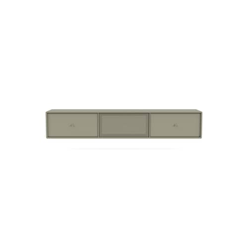 Octave V Wall-mounted TV unit wood grey / W 138 x D 30 x H 24 cm - MONTANA - Fennel 144 - Lacquered MDF, Perforated steel