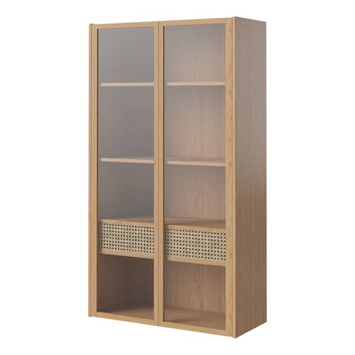Armoire murale Cana HIGH bois naturel / Haut - L 80,8 x H 143,7 cm / cannage - Bolia - Chêne / Rotin naturel - Contreplaqué, Placage chêne huilé, Rotin, Verre