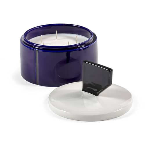 Bougie parfumée Candela 01 Large céramique bleu / Ø 17 x H 16 cm - Serax - Bleu & noir (parfum Cèdre) - Cire de soja, Grès émaillé