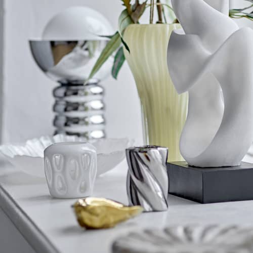 Silvia Candle stick ceramic silver / Set of 2 - Bloomingville - Silver-plated - Enamelled sandstone