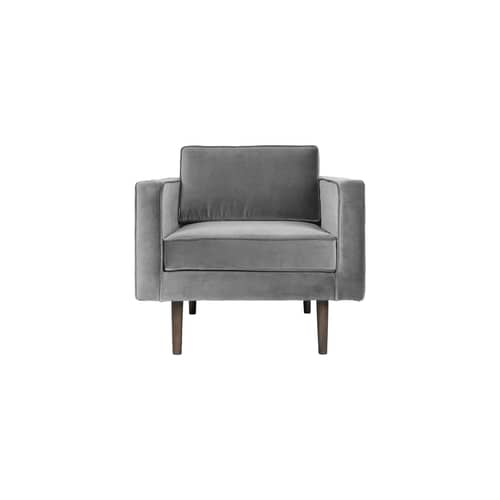 Fauteuil rembourré Wind tissu gris / Velours - BROSTE COPENHAGEN - Gris - Aggloméré, Chêne huilé teinté, Mousse, Velours polyester