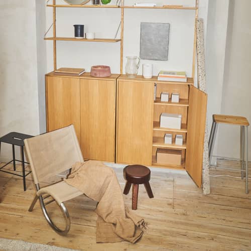 Hocker Adam leder schwarz / H 50 cm - Indoor - Frama  - Anthrazitfarbenes / Schwarzes Leder - Holz, lackierter Stahl, Leder