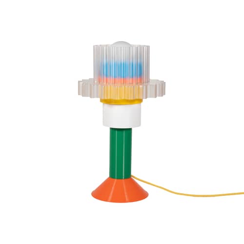 Lampe de table Gigi / H 51 cm - Plastique recyclé / Fabriqué en France - Warren & Laetitia - Pied vert & orange / Câble jaune - Bioplastique, Plastique recyclé