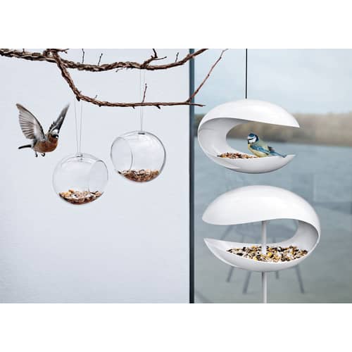 Set de 2 mangeoires à oiseaux design verre / Ø 12,3 cm - Eva Trio - Transparent - Acier inoxydable 18/10, Silicone, Verre soufflé bouche borosilicaté