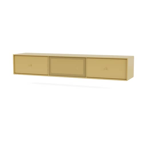 Meuble TV suspendu Octave V bois jaune / L 138 x P 30 x H 24 cm - MONTANA - Cumin 157 - Acier perforé, MDF laqué
