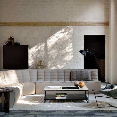 N701 Straight sofa  textile grey / UK version - 3 seater / L 210 cm - Ethnicraft - Dark grey (UK residential flame retardant) - Fabric, High-density PU foam, Wood