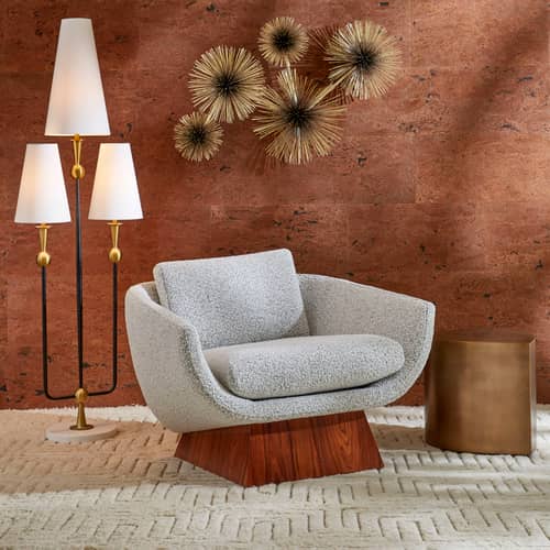 Poltrona imbottita Rosewood Beaumont tessuto grigio - Jonathan Adler - Grigio chiaro (tessuto bouclé) / Palissandro - Espanso, Palissandro, Tessuto bouclé