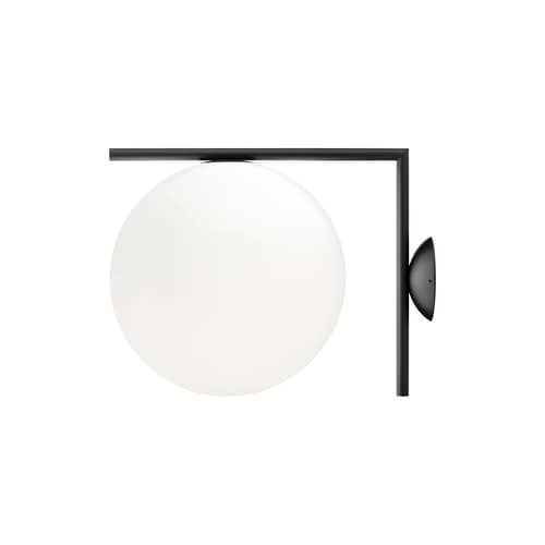 Wandleuchte IC W2 metall glas weiß schwarz / Ø 30 cm - Flos - Schwarz - geblasenes Glas, gefirnister Stahl