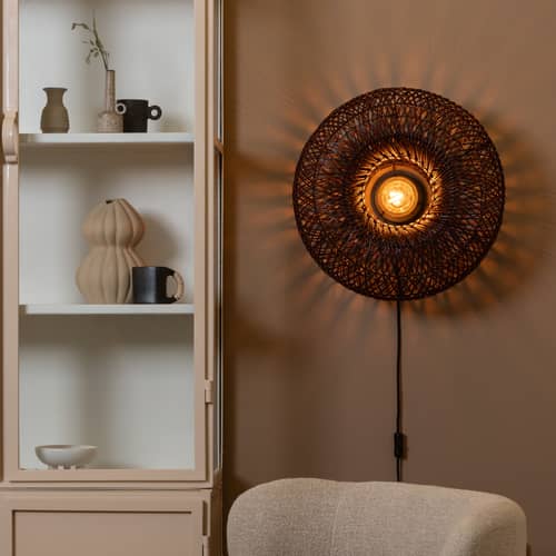 Wandleuchte mit Stromkabel Arizona faser braun / Ø 50 cm - Rattan - GOOD&MOJO - Bordeaux - Eisen, Rattan