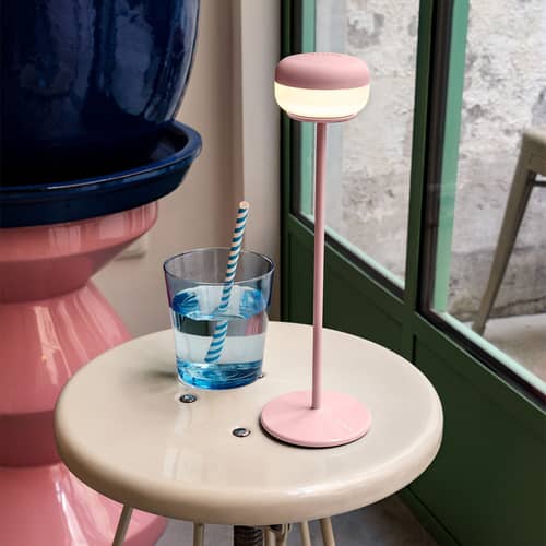 Cheerio LED Wireless rechargeable outdoor lamp metal pink / Ø 8 x H 26 cm - Fatboy - Powder pink - ABS, Silicone, Stainless steel