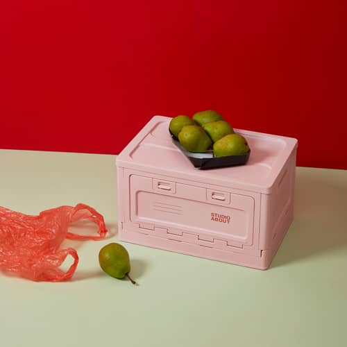 Boîte Box Medium plastique rose / 40 x 29 x H 23,7 cm - Empilable - STUDIO ABOUT - Rose - Polypropylène