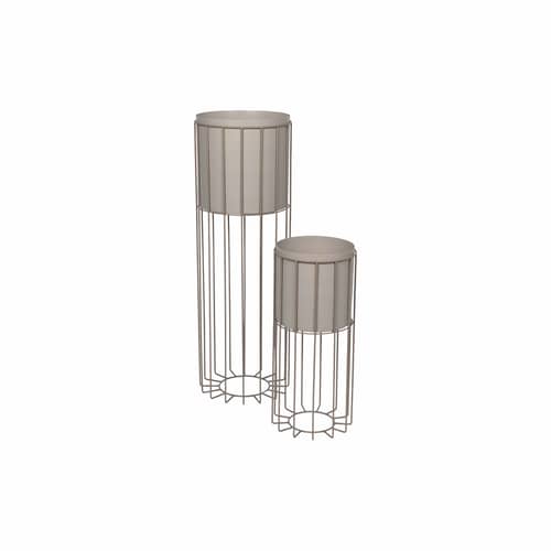 Set de 2 cache-pot sur pied Fenja métal beige / H 50 & H 80 cm - BROSTE COPENHAGEN - Taupe - Fer laqué mat